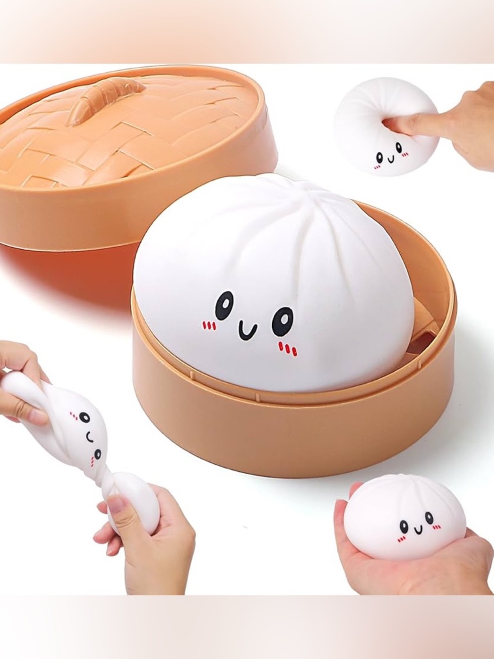 Kawaii White Steamed Bun Plush in Tan Round Box - Picture 2 of 4